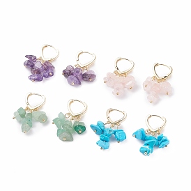 Boucles d'oreilles créoles pendantes avec éclats de pierres précieuses, bijoux en laiton pour femmes, or