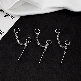 Stainless Steel Chain Tassel Earrings - Creative, Minimalist, Double-layered.
