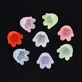 Transparent Acrylic Bead Caps, Frosted, Flower, 6-Petal