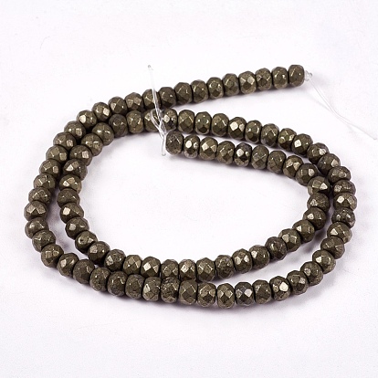 Natural Pyrite Beads Strands, Rondelle, Faceted