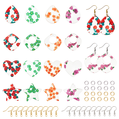 DIY Resin Dangle Earring Making Kits, Including 32Pcs Star & Geometry Resin Pendants, Brass Earring Hooks & Jump Rings