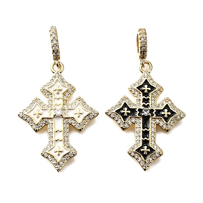 Латунные эмалированные европейские подвески с подвесками, подвески с большим отверстием в форме креста из прозрачного кубического циркония, реальный 18 k позолоченный, стойки покрытие, долговечный, без свинца и без кадмия