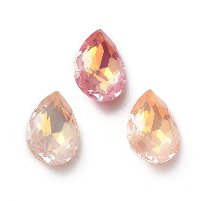 Electroplate Glass Rhinestone Cabochons, Point Back & Back Plated, Faceted, Teardrop