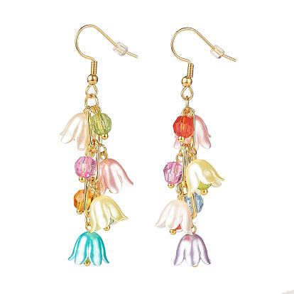 Acrylic Flower with Brass Chains Long Dangle Earrings, Gold Plated 304 Stainless Steel Jewelry for Women