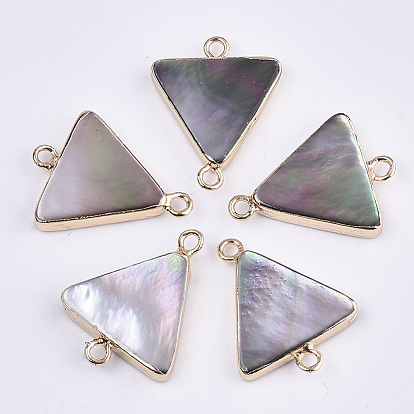 Natural Black Lip Shell Links Connectors, with Edge Brass Golden Plated and Iron Loops, Triangle