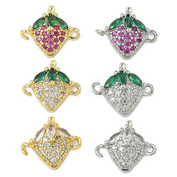 Подвески-фигурки с фруктами из латуни с паве из кубического циркония, клубничные ссылки, без кадмия и без свинца, долговечный, стойки покрытие