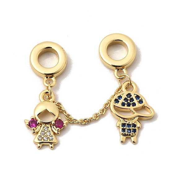 Латунные микро-паве цветные кубические цирконии европейские подвески-шармы, Подвески с большими отверстиями для мальчика и девочки на цепочке, долговечный, без кадмия и без свинца, стойки покрытие