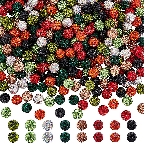 320шт 8цвета бусины из полимерной глины ручной работы со стразами, круглые