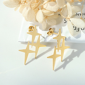 Exaggerated Cross Star Earrings in Titanium Steel with 18K Gold Plating - Chic and Unique