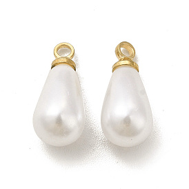 Plastic Imitation Pearl Charms, with Brass Finding, Cadmium Free & Lead Free, Teardrop Charm