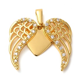 Brass Micro Pave Cubic Pendants, Wing with Heart