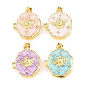 Подвески латуни медальон, с эмалью и прозрачным кубическим цирконием, без кадмия и без свинца, реальный 18 k позолоченный, стойки покрытие, долговечный, ангельские прелести