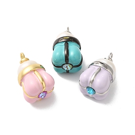 Rack Plating Brass Cubic Zirconia Pendants, Natural Pearl, with Enamel, Cadmium Free & Lead Free, Long-Lasting Plated, Bud