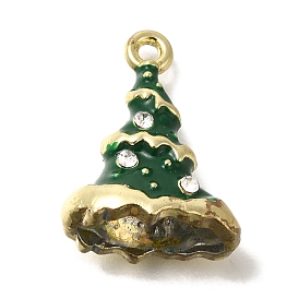 Christmas Theme Alloy Enamel Pendants, with Rhinestone, Golden, Christmas Tree Charm