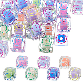 21 шт 7 цвета акриловые бусины, куб с улыбающимся лицом