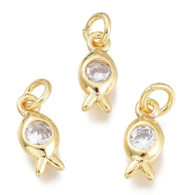 Brass Micro Pave Clear Cubic Zirconia Charms, with Jump Ring, Fish