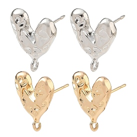 Hallazgos de aretes de bronce, corazón, con bucle, larga duración plateado, chapado en rack