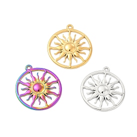 Ion Plating(IP) 304 Stainless Steel Pendants, Ring with Sun Charm
