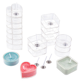 Plastic Candle Cups, with Paraffin Candle Wick, Candle Making Tools, Heart & Square & Column