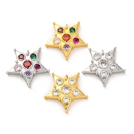 Brass Micro Pave Cubic Zirconia Pendants, Long-Lasting Plated, Lead Free & Cadmium Free, Pentacle