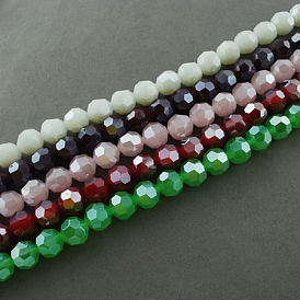 Electroplate Glass Beads Strands, Pearl Luster Plated, Imitation Jade, Faceted(32 Facets), Round, 8x7mm, hole: 1mm