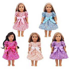 Flower Pattern Cloth Doll Puff Sleeve Dress, for 18 inch Girl Doll Party Dressing Accessories