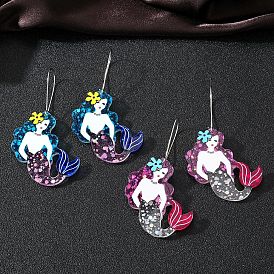 Sparkling Mermaid Princess Earrings - Cute Cartoon Glittery Dangly Jewelry