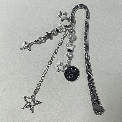 Legierung Bookmarks, mit Anhänger aus Glas, Acryl und Legierung sowie Messingketten