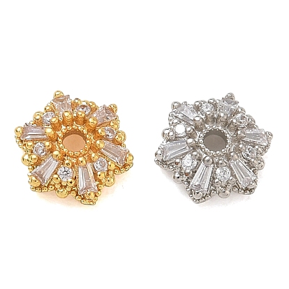 Brass Micro Pave Cubic Zirconia Bead Caps, Flower, Rack Plating, Long-Lasting Plated, Cadmium Free & Lead Free