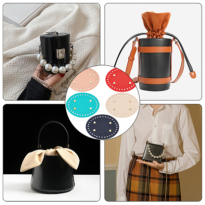 Pandahall elite 5pcs 5 couleurs fond de sac ovale en cuir pu, pour sac à tricoter, accessoires de bricolage fait main
