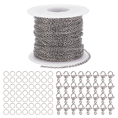 25m 304 chaînes de câble en acier inoxydable pour kit de fabrication de colliers à chaîne DIY, avec 50 anneaux de saut en pièces et 20 fermoirs en pince de homard en pièces