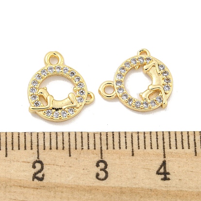 Brass Micro Pave Clear Cubic Zirconia Charms, Flat Round