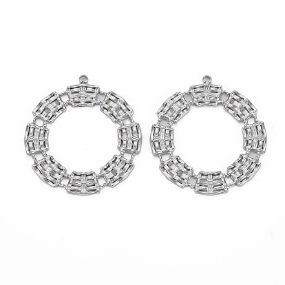 304 Stainless Steel Pendants, Cadmium Free & Nickel Free & Lead Free, Hollow, Ring