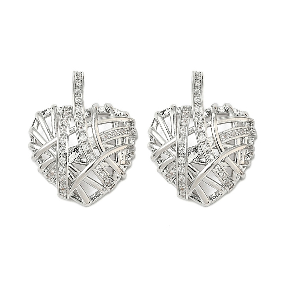 Латунные микропаве прозрачные подвески с фианитом, без кадмия и без свинца, сердце