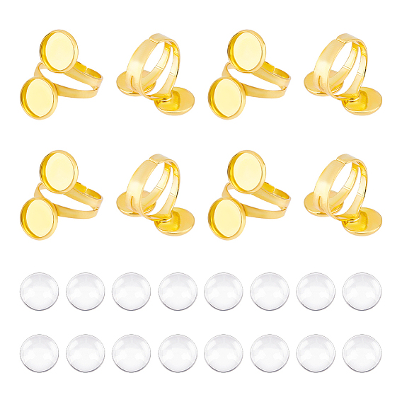 Набор для самостоятельного изготовления двойного куполообразного кольца, включая компоненты латунных манжетных колец, Кабошоны из стекла