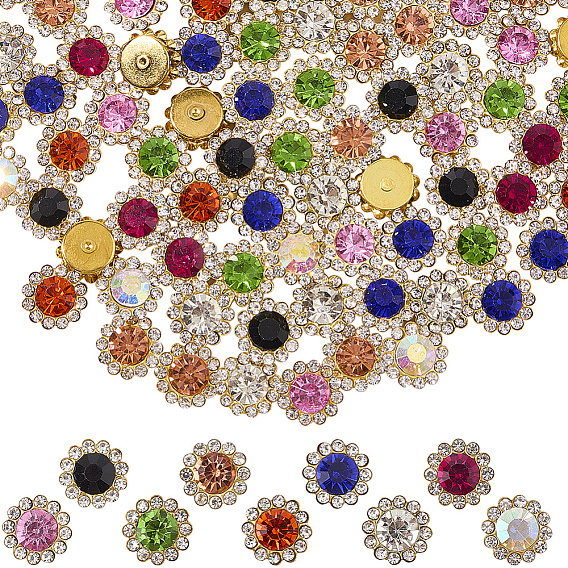 90шт 9цвета цветок пришитые стразы, стекло горный хрусталь, многожильные звенья, аксессуары для одежды