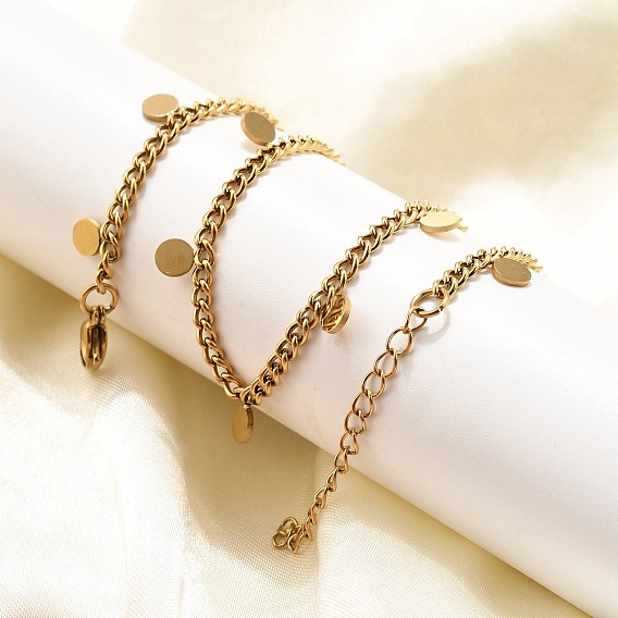 304 ожерелья из витой цепи из нержавеющей стали с кисточкой в виде диска, ионное покрытие (ip)