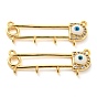 Rack Plating Brass Micro Pave Cubic Zirconia Brooch Finding, Real 18K Gold Plated Kilt Pins with Enamel Evil Eye & 4 Loops