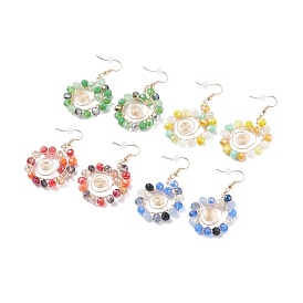 Glass Beaded Vortex Dangle Earring, Brass Wire Wrap Big Drop Earrings for Women