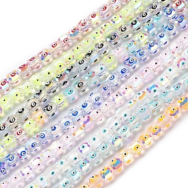Transparent Evil Eye Glass Beads Strands, with Enamel, Faceted, Barrel