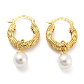 Plastic Imitation Pearl Hoop Earrings, Brass Jewelry for Women, Cadmium Free & Lead Free, Round