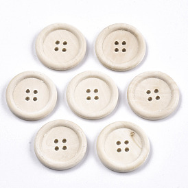 Botones de madera natural, 4 agujero, botón de llanta, botón de madera sin terminar, plano y redondo