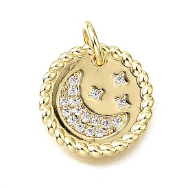 Латунные микропаве прозрачные кубические циркониевые подвески, плоские круглые с подвесками в виде луны и звезд, без свинца и без кадмия, стойки покрытие, долговечный, с целью перехода в кольце