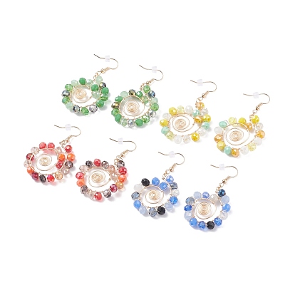 Glass Beaded Vortex Dangle Earring, Brass Wire Wrap Big Drop Earrings for Women