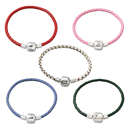 5шт. 5 цвета плетеные браслеты из коровьей кожи для мужчин и женщин, с латунной застежкой