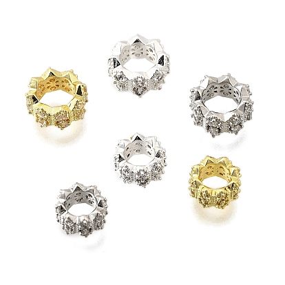 Волна плоские круглые латунные микро-паве кубические циркониевые европейские бусины, стойки покрытие, долговечный, без свинца и без кадмия