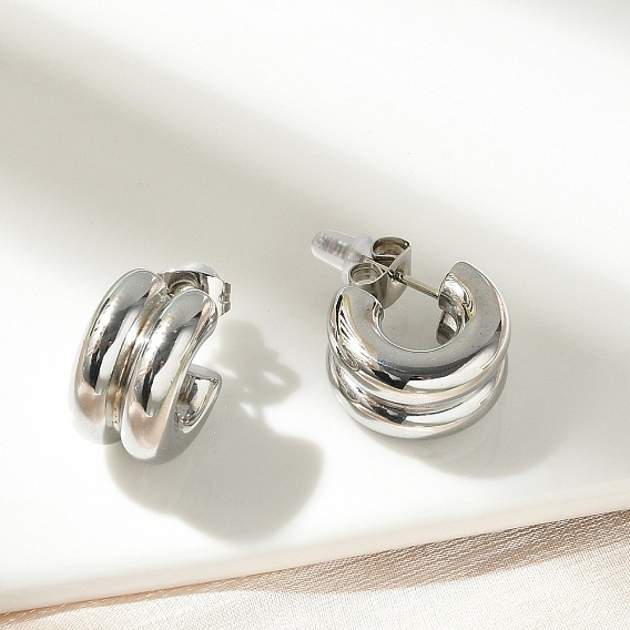 304 серьги-гвоздики из нержавеющей стали для женщин, двухслойный с-образный
