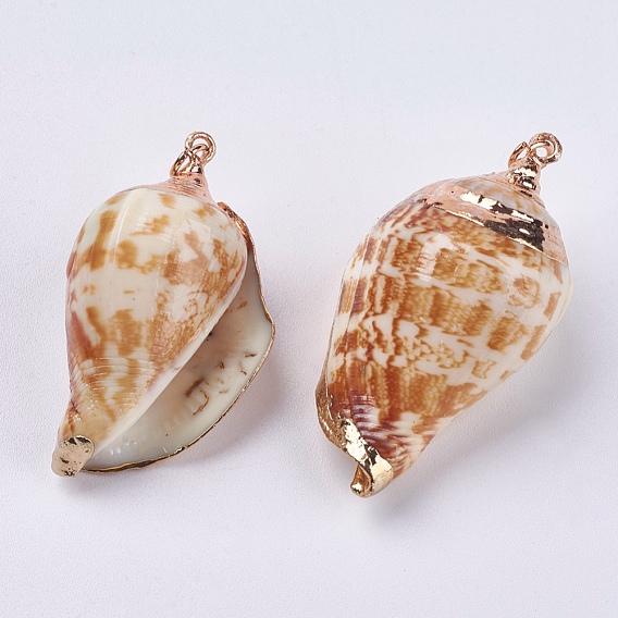 Electroplate Spiral Shell Pendants, with Iron Findings, Conch, Light Gold