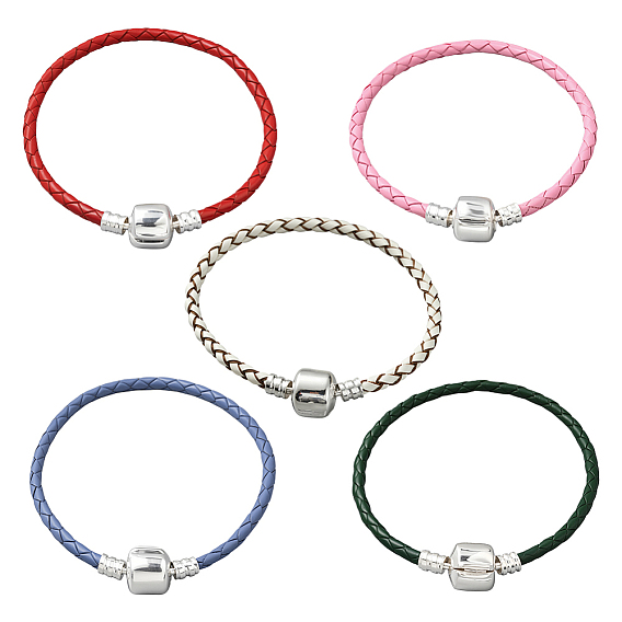 5шт. 5 цвета плетеные браслеты из коровьей кожи для мужчин и женщин, с латунной застежкой