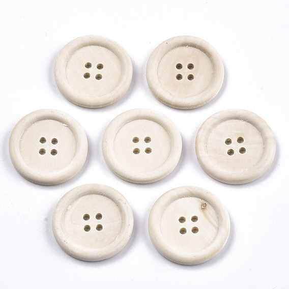 Кнопки из натурального дерева, 4-луночное, кнопка обода, необработанная деревянная пуговица, плоско-круглые